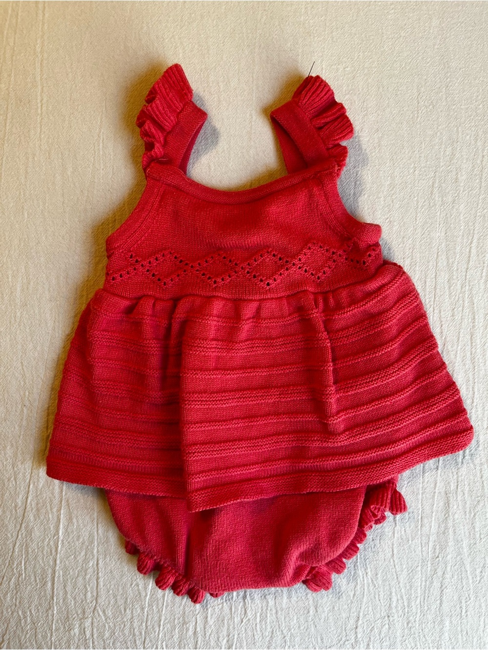 Janie and Jack Pink Cotton Eyelet Knit Bubble Romper Straps Girls 3-6mo